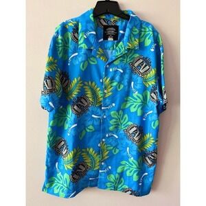 My Hero Academia Shirt Mens XL Blue Floral Tropical Short Sleeve Button Down